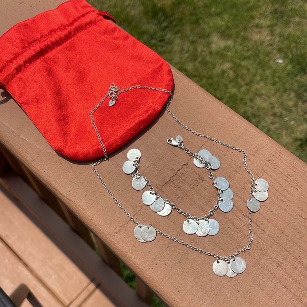 Me & Ro Triple Disk Silver necklace AND bracelet! (Two matching pieces)